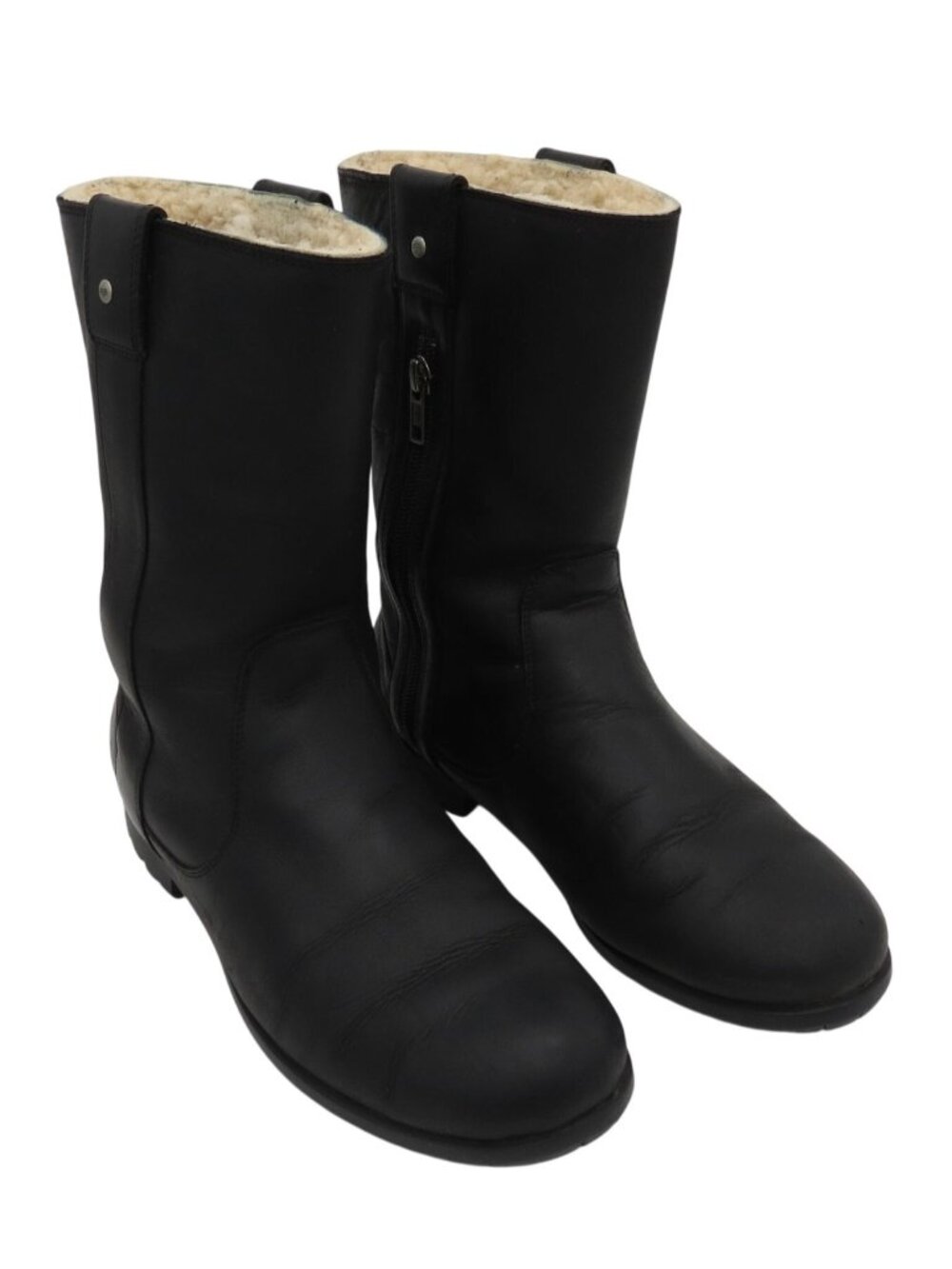 UGG Women's Black Leather Burrough Moto Boots Size 8 Shearling Waterproof